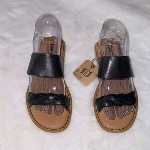 Born Womens Cherita Black Slide Sandals Leather Strap Size 6